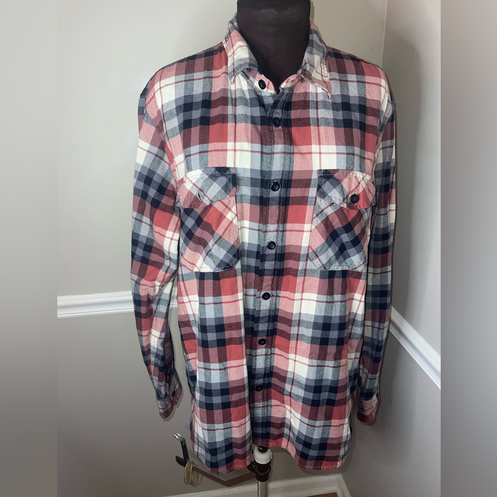 Lands’ End Canvas Plaid Shirt Mens L‎ Red Black Gray